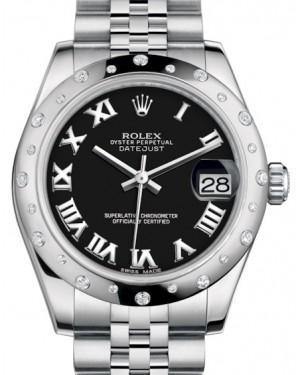 Rolex Datejust 31 Lady Midsize White Gold/Steel Black Roman Dial & Diamond Set Domed Bezel Jubilee Bracelet 178344 - Fresh - NY WATCH LAB 