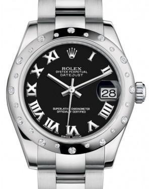 Rolex Datejust 31 Lady Midsize White Gold/Steel Black Roman Dial & Diamond Set Domed Bezel Oyster Bracelet 178344 - Fresh - NY WATCH LAB 