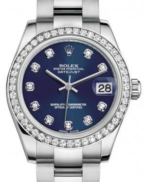 Rolex Datejust 31 Lady Midsize White Gold/Steel Blue Diamond Dial & Diamond Bezel Oyster Bracelet 178384 - Fresh - NY WATCH LAB 
