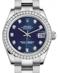 Rolex Datejust 31 Lady Midsize White Gold/Steel Blue Diamond Dial & Diamond Bezel Oyster Bracelet 178384 - Fresh - NY WATCH LAB 