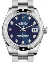 Rolex Datejust 31 Lady Midsize White Gold/Steel Blue Diamond Dial & Diamond Set Domed Bezel Oyster Bracelet 178344 - Fresh - NY WATCH LAB 