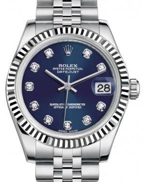 Rolex Datejust 31 Lady Midsize White Gold/Steel Blue Diamond Dial & Fluted Bezel Jubilee Bracelet 178274 - Fresh - NY WATCH LAB 
