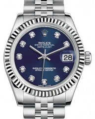 Rolex Datejust 31 Lady Midsize White Gold/Steel Blue Diamond Dial & Fluted Bezel Jubilee Bracelet 178274 - Fresh - NY WATCH LAB 