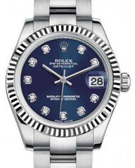 Rolex Datejust 31MM Lady Midsize White Gold Steel Blue Diamond Dial NY WATCH LAB