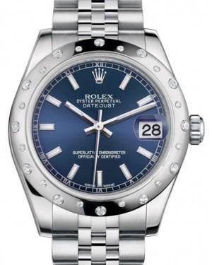 Rolex Datejust 31 Lady Midsize White Gold/Steel Blue Index Dial & Diamond Set Domed Bezel Jubilee Bracelet 178344 - Fresh - NY WATCH LAB 