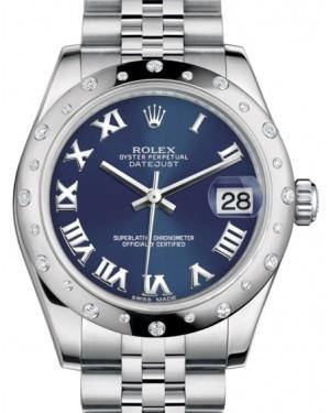 Rolex Datejust 31 Lady Midsize White Gold/Steel Blue Roman Dial & Diamond Set Domed Bezel Jubilee Bracelet 178344 - Fresh - NY WATCH LAB 