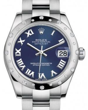 Rolex Datejust 31 Lady Midsize White Gold/Steel Blue Roman Dial & Diamond Set Domed Bezel Oyster Bracelet 178344 - Fresh - NY WATCH LAB 