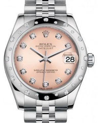 Rolex Datejust 31 Lady Midsize White Gold/Steel Pink Diamond Dial & Diamond Set Domed Bezel Jubilee Bracelet 178344 - Fresh - NY WATCH LAB 