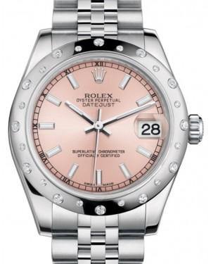Rolex Datejust 31 Lady Midsize White Gold/Steel Pink Index Dial & Diamond Set Domed Bezel Jubilee Bracelet 178344 - Fresh - NY WATCH LAB 