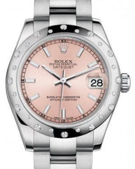 Rolex Datejust 31 Lady Midsize White Gold/Steel Pink Index Dial & Diamond Set Domed Bezel Oyster Bracelet 178344 - Fresh - NY WATCH LAB 