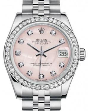 Rolex Datejust 31 Lady Midsize White Gold/Steel Pink Mother of Pearl Diamond Dial & Diamond Bezel Jubilee Bracelet 178384 - Fresh - NY WATCH LAB 