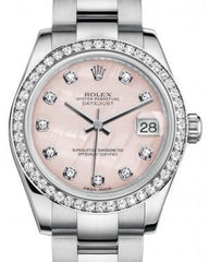 Rolex Datejust 31 Lady Midsize White Gold/Steel Pink Mother of Pearl Diamond Dial & Diamond Bezel Oyster Bracelet 178384 - Fresh - NY WATCH LAB 