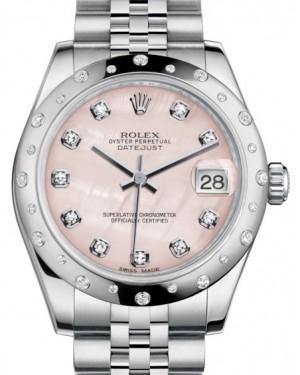 Rolex Datejust 31 Lady Midsize White Gold/Steel Pink Mother of Pearl Diamond Dial & Diamond Set Domed Bezel Jubilee Bracelet 178344 - Fresh - NY WATCH LAB 