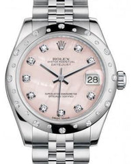 Rolex Datejust 31 Lady Midsize White Gold/Steel Pink Mother of Pearl Diamond Dial & Diamond Set Domed Bezel Jubilee Bracelet 178344 - Fresh - NY WATCH LAB 