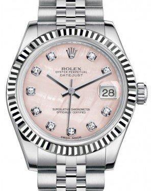 Rolex Datejust 31 Lady Midsize White Gold/Steel Pink Mother of Pearl Diamond Dial & Fluted Bezel Jubilee Bracelet 178274 - Fresh - NY WATCH LAB 