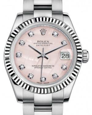Rolex Datejust 31 Lady Midsize White Gold/Steel Pink Mother of Pearl Diamond Dial & Fluted Bezel Oyster Bracelet 178274 - Fresh - NY WATCH LAB 
