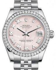 Rolex Datejust 31 Lady Midsize White Gold/Steel Pink Mother of Pearl Roman Dial & Diamond Bezel Jubilee Bracelet 178384 - Fresh - NY WATCH LAB 