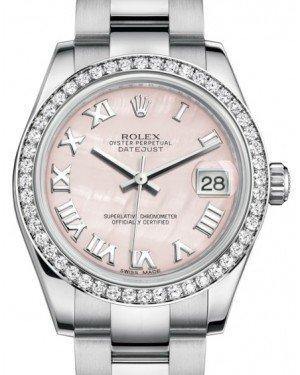 Rolex Datejust 31 Lady Midsize White Gold/Steel Pink Mother of Pearl Roman Dial & Diamond Bezel Oyster Bracelet 178384 - Fresh - NY WATCH LAB 
