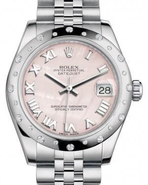 Rolex Datejust 31 Lady Midsize White Gold/Steel Pink Mother of Pearl Roman Dial & Diamond Set Domed Bezel Jubilee Bracelet 178344 - Fresh - NY WATCH LAB 