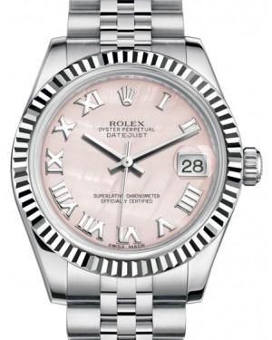 Rolex Datejust 31 Lady Midsize White Gold/Steel Pink Mother of Pearl Roman Dial & Fluted Bezel Jubilee Bracelet 178274 - Fresh - NY WATCH LAB 