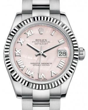 Rolex Datejust 31 Lady Midsize White Gold/Steel Pink Mother of Pearl Roman Dial & Fluted Bezel Oyster Bracelet 178274 - Fresh - NY WATCH LAB 