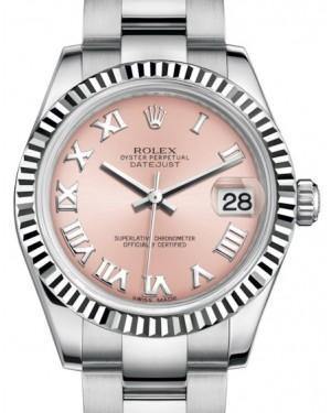 Rolex Datejust 31 Lady Midsize White Gold/Steel Pink Roman Dial & Fluted Bezel Oyster Bracelet 178274 - Fresh - NY WATCH LAB 