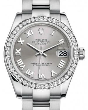 Rolex Datejust 31 Lady Midsize White Gold/Steel Rhodium Roman Dial & Diamond Bezel Oyster Bracelet 178384 - Fresh - NY WATCH LAB 