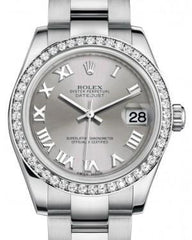 Rolex Datejust 31 Lady Midsize White Gold/Steel Rhodium Roman Dial & Diamond Bezel Oyster Bracelet 178384 - Fresh - NY WATCH LAB 
