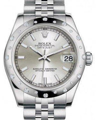 Rolex Datejust 31 Lady Midsize White Gold/Steel Silver Index Dial & Diamond Set Domed Bezel Jubilee Bracelet 178344 - Fresh - NY WATCH LAB 