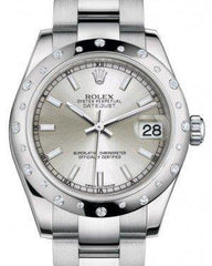 Rolex Datejust 31 Lady Midsize White Gold/Steel Silver Index Dial & Diamond Set Domed Bezel Oyster Bracelet 178344 - Fresh - NY WATCH LAB 