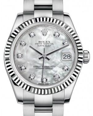 Rolex Datejust 31 Lady Midsize White Gold/Steel White Mother of Pearl Diamond Dial & Fluted Bezel Oyster Bracelet 178274 - Fresh - NY WATCH LAB 