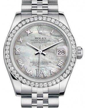 Rolex Datejust 31 Lady Midsize White Gold/Steel White Mother of Pearl Roman Diamond VI Dial & Diamond Bezel Jubilee Bracelet 178384 - Fresh - NY WATCH LAB 