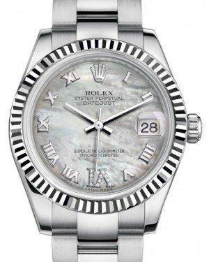 Rolex Datejust 31 Lady Midsize White Gold/Steel White Mother of Pearl Roman Diamond VI Dial & Fluted Bezel Oyster Bracelet 178274 - Fresh - NY WATCH LAB 