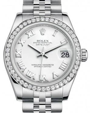 Rolex Datejust 31 Lady Midsize White Gold/Steel White Roman Dial & Diamond Bezel Jubilee Bracelet 178384 - Fresh - NY WATCH LAB 