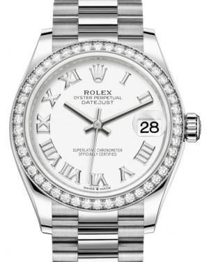 Rolex Datejust 31 Lady Midsize White Gold White Roman Dial & Diamond Bezel President Bracelet 278289RBR - Fresh - NY WATCH LAB 