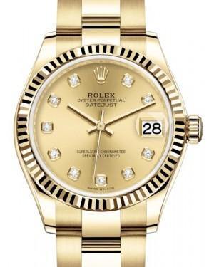 Rolex Datejust 31 Lady Midsize Yellow Gold Champagne Diamond Dial & Fluted Bezel Oyster Bracelet 278278 - Fresh - NY WATCH LAB 