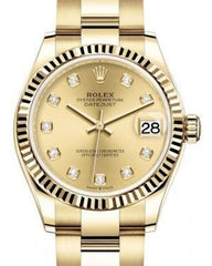 Rolex Datejust 31 Lady Midsize Yellow Gold Champagne Diamond Dial & Fluted Bezel Oyster Bracelet 278278 - Fresh - NY WATCH LAB 
