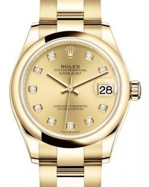 Rolex Datejust 31 Lady Midsize Yellow Gold Champagne Diamond Dial & Smooth Domed Bezel Oyster Bracelet 278248 - Fresh - NY WATCH LAB 