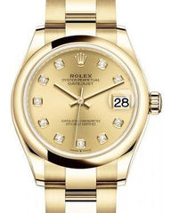 Rolex Datejust 31 Lady Midsize Yellow Gold Champagne Diamond Dial & Smooth Domed Bezel Oyster Bracelet 278248 - Fresh - NY WATCH LAB 
