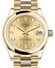 Rolex Datejust 31 Lady Midsize Yellow Gold Champagne Diamond Dial & Smooth Domed Bezel President Bracelet 278248 - Fresh - NY WATCH LAB 