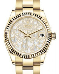 Rolex Datejust 31 Lady Midsize Yellow Gold Diamond Pave Mother of Pearl Butterfly Dial & Fluted Bezel Oyster Bracelet 278278 - Fresh - NY WATCH LAB 