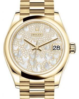 Rolex Datejust 31 Lady Midsize Yellow Gold Diamond Pave Mother of Pearl Butterfly Dial & Smooth Domed Bezel President Bracelet 278248 - Fresh - NY WATCH LAB 