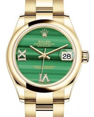 Rolex Datejust 31 Lady Midsize Yellow Gold Green Malachite VI IX Diamond Dial & Smooth Domed Bezel Oyster Bracelet 278248 - Fresh - NY WATCH LAB 
