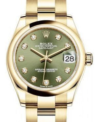 Rolex Datejust 31 Lady Midsize Yellow Gold Olive Green Diamond Dial & Smooth Domed Bezel Oyster Bracelet 278248 - Fresh - NY WATCH LAB 