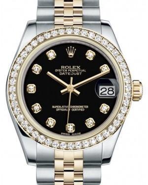 Rolex Datejust 31 Lady Midsize Yellow Gold/Steel Black Diamond Dial & Diamond Bezel Jubilee Bracelet 178383 - Fresh - NY WATCH LAB 