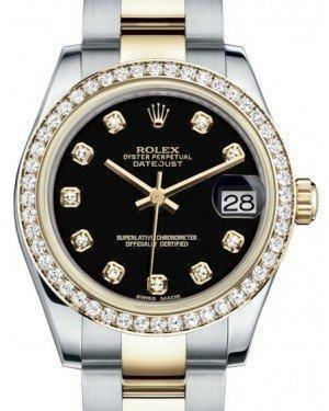 Rolex Datejust 31 Lady Midsize Yellow Gold/Steel Black Diamond Dial & Diamond Bezel Oyster Bracelet 178383 - Fresh - NY WATCH LAB 
