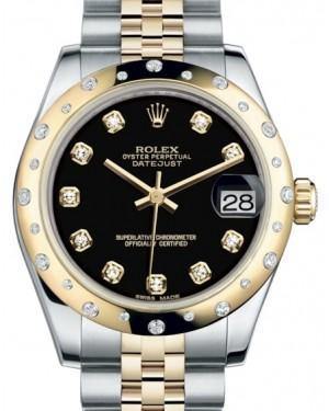 Rolex Datejust 31 Lady Midsize Yellow Gold/Steel Black Diamond Dial & Diamond Set Domed Bezel Jubilee Bracelet 178343 - Fresh - NY WATCH LAB 