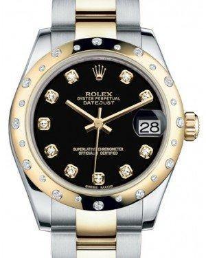Rolex Datejust 31 Lady Midsize Yellow Gold/Steel Black Diamond Dial & Diamond Set Domed Bezel Oyster Bracelet 178343 - Fresh - NY WATCH LAB 