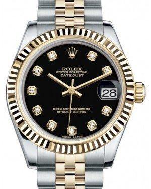Rolex Datejust 31 Lady Midsize Yellow Gold/Steel Black Diamond Dial & Fluted Bezel Jubilee Bracelet 178273 - Fresh - NY WATCH LAB 