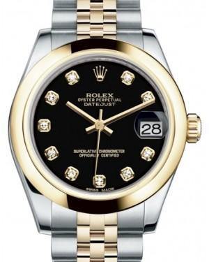 Rolex Datejust 31 Lady Midsize Yellow Gold/Steel Black Diamond Dial & Smooth Domed Bezel Jubilee Bracelet 178243 - Fresh - NY WATCH LAB 